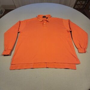 VTG J. Crew Long Sleeve Polo Shirt Mens Large Orange 100% Cotton Classic Fit Y2K